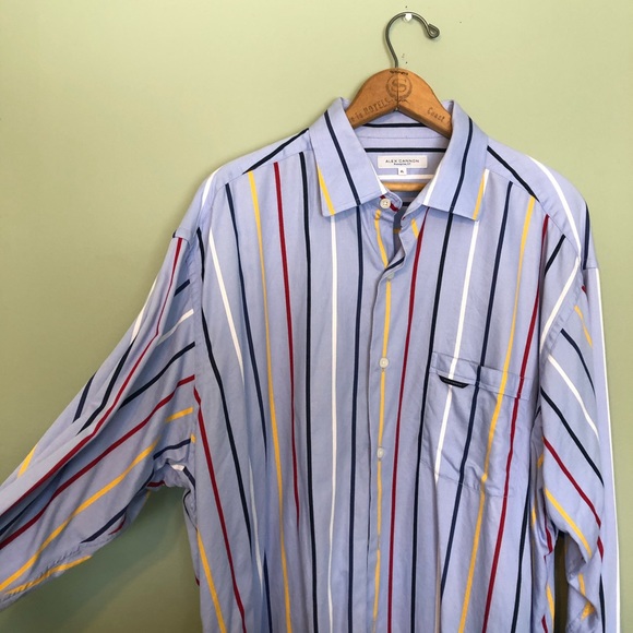 Alex Cannon Striped Multi Color Button Down Shirt - Picture 1 of 8